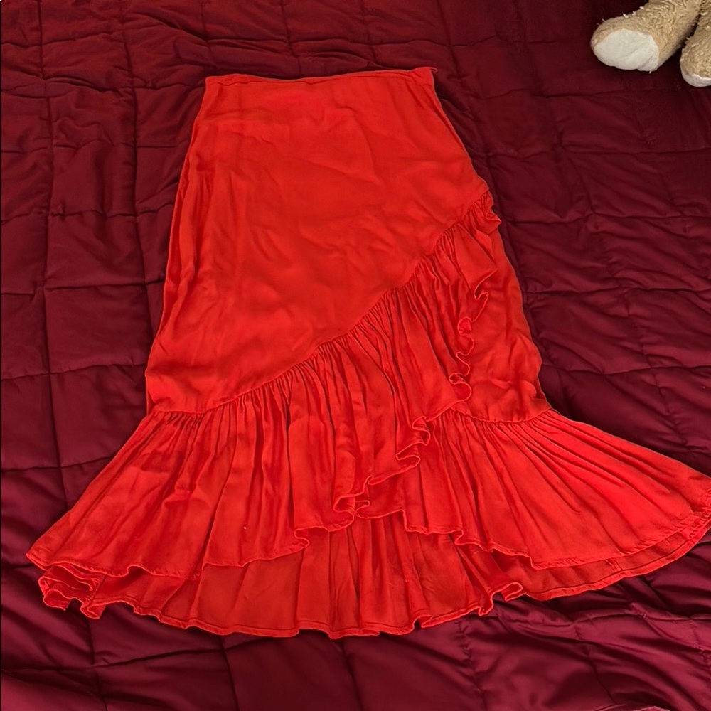 Elegant Red Ruffled Skirt